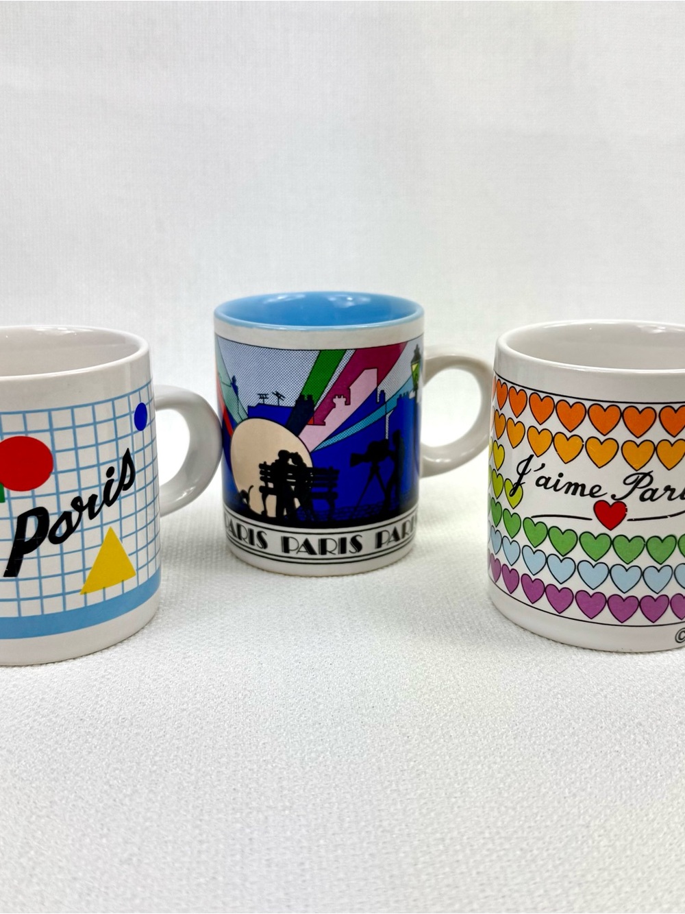 Set of 3 Paris France Espresso Cups Retro Colorful Demitasse Mugs